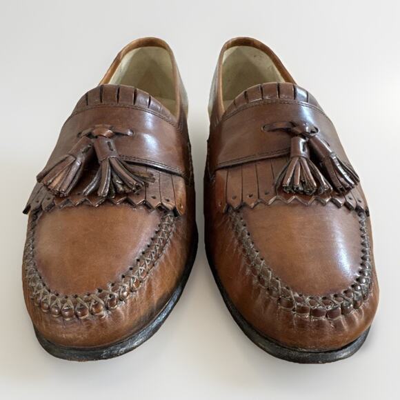 Johnston & Murphy Domani Loafers 10N Narrow Leather Brown Tassel Italy - Picture 2 of 7